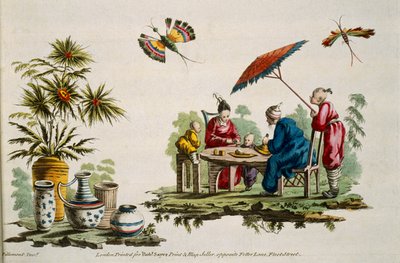 Illustration showing figures wearing Japanese apparel and parasol from For Ladies Amusement..Art of Japanning..Pillement, Jean Baptiste by Jean Baptiste Pillement